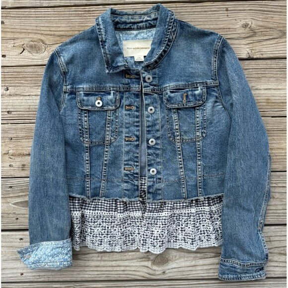 Anthropologie Pilcro‎ Letterpress Eyelet Denim Peplum Jacket Womans sz Medium - Picture 2 of 9